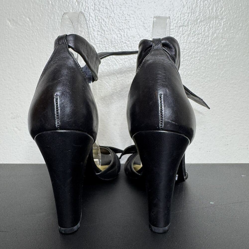 Coach Black Leather Peep-Toe Heels, Ankle Tie, 3.5" Block Heel, Size 6B - Picture 4 of 9